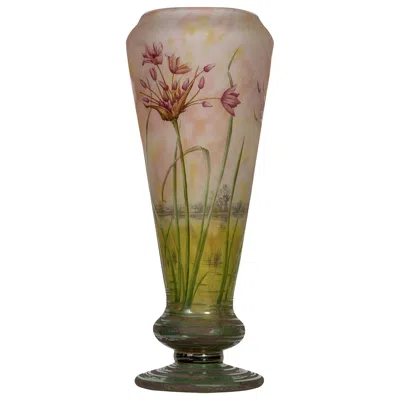 Pre-owned Daum Large And Fine  Nancy Internally Decorated, Enamelled And Acid Etched Glass In Brown
