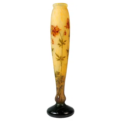 Pre-owned Daum Large Art Nouveau Cameo Single Vase 'ancolie',  Nancy, France, Ca 1910/1915 In Orange