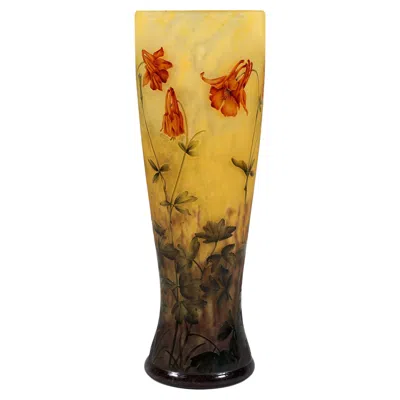 Pre-owned Daum Large Art Nouveau Cameo Vase, Ancolie, Columbine Decor,  Nancy, Circa 1910 In Brown