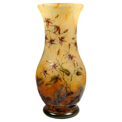 Pre-owned Daum Large Art Nouveau Cameo Vase, Solanum Dulcamara Decor,  Nancy, France, 1910 In Brown