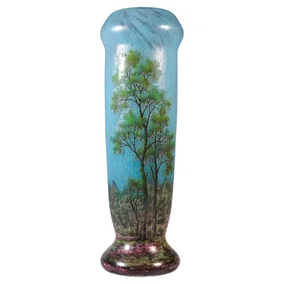 Pre-owned Daum Large Art Nouveau Cameo Vase With Spring Landscape,  Nancy, France, Ca 1910 In Gray