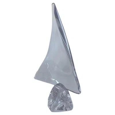 Pre-owned Daum Large Crystal Sailboat Sculpture By , France In Gray