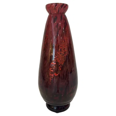 Pre-owned Daum Large  Nancy French Art Glass Vase, Mottled Red With Gold Leaf Detail
