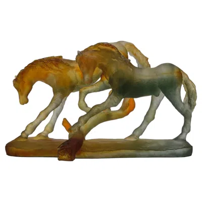 Pre-owned Daum Limited 20th Century Pate De Verre Glass Sculpture "chevaux D'amour" By  In Brown