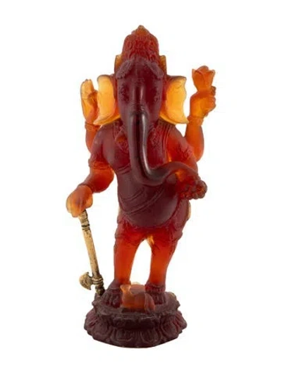 Pre-owned Daum Limited Edition Pâte De Verre Crystal Ganesha Statuette In Orange