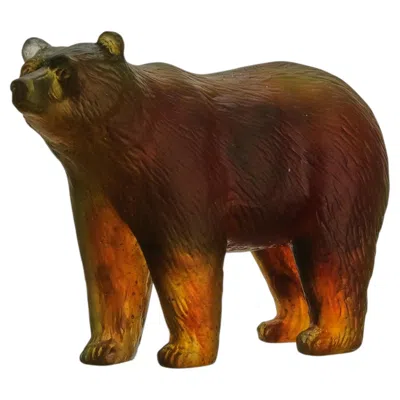 Pre-owned Daum Limited Edition Pate De Verre Glass Sculpture "ours Debout" By  In Brown