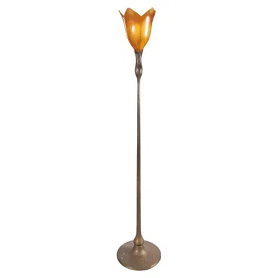 Pre-owned Daum , "magnolias" Floor Lamp, Blown Glass And Bronze, Circa 1990 In Gold