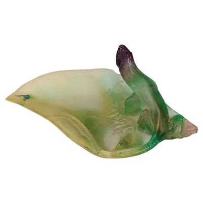 Pre-owned Daum Mid 20th Century Pate De Verre Glass "lizard With Moth Vide Poche" By  In Brown