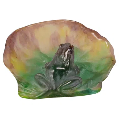 Pre-owned Daum Mid-20th Century Pate De Verre Glass Sculpture "frog On A Lilypad" By  Glass In Brown