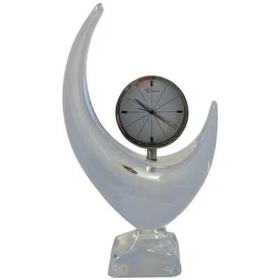 Pre-owned Daum Mid-century Crescent Moon Shaped Crystal Clock By  In Gray
