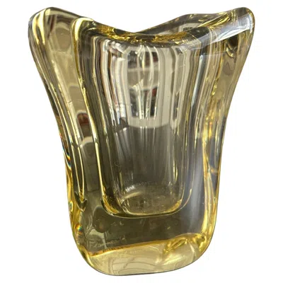 Pre-owned Daum Mid-century Modern Yellow Crystal Vase By , France, Circa 1950
