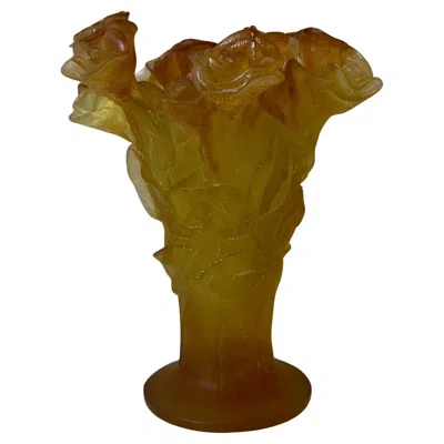 Pre-owned Daum Modern  France Glass Roses Vase In Brown