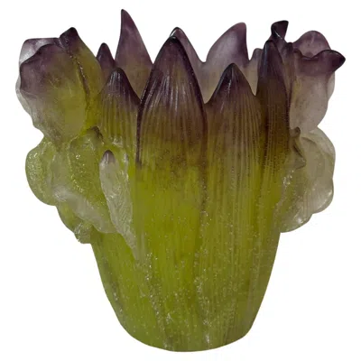 Pre-owned Daum Modern  France Iris And Leaves Pate De Verre Bowl In Brown