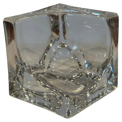 Pre-owned Daum Modernist Clear Crystal Art Glass Abstract Cube By  Of France In Gray