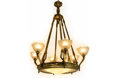 Pre-owned Daum Monumental Large Art Deco Chandelier By  Nancy & Maurice Dufrene 1920 Bronze In Gold