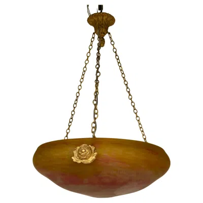 Pre-owned Daum Nancy Art Deco Pendant Lamp In Gold