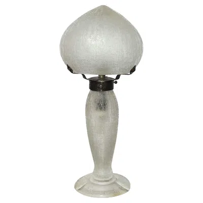 Pre-owned Daum Nancy Art Deco Table Lamp, Etched Colorless Smoky Glass, Wrought Iron 1930s In Transparent