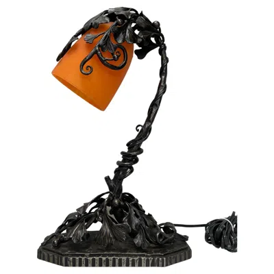 Pre-owned Daum Nancy Art Deco Wrought Iron Lamp In Black