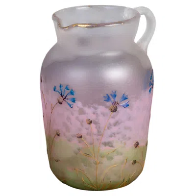 Pre-owned Daum Nancy, Art Nouveau "bleuets" Miniature Pitcher, Circa 1900 In Gray