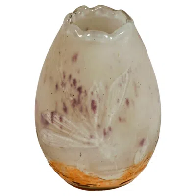 Pre-owned Daum Nancy Art Nouveau Cameo Egg-shaped Vase With Dragonfly Decor, France C 1895 In Brown