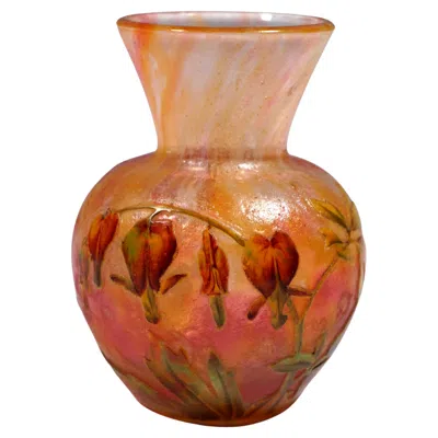 Pre-owned Daum Nancy Art Nouveau Cameo Vase With Bleeding Heart Decor France 1895/1900 In Brown
