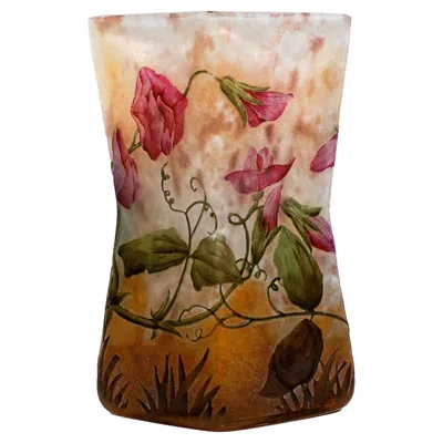 Pre-owned Daum Nancy Art Nouveau Vase, Pois De Senteur, Sweet Pea Decor, France, Ca 1900 In Brown