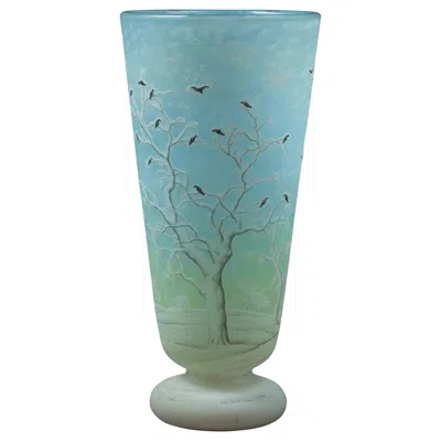 Pre-owned Daum Nancy "blackbird" Vase In Blue