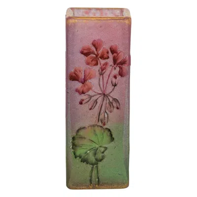 Pre-owned Daum Nancy Cameo And Enamel Glass Vase In Brown