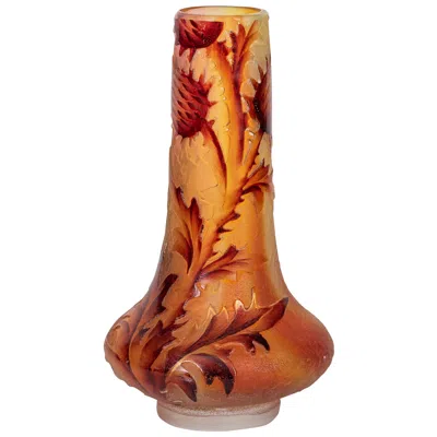 Pre-owned Daum Nancy Cameo And Enamel Glass Vase, France, Circa 1910 In Brown