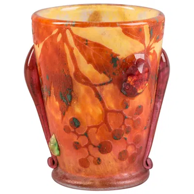 Pre-owned Daum Nancy Cameo Glass Beaker Vase, Circa 1910 In Orange