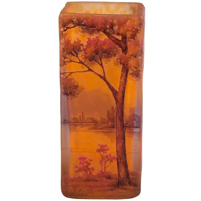 Pre-owned Daum Nancy Cameo Riverscape Vase, Circa 1910 In Brown