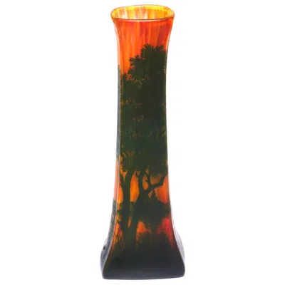 Pre-owned Daum Nancy Cameo Scenic Art Nouveau Vase In Brown