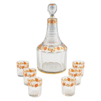 Pre-owned Daum Nancy Decanter And Shot Glasses C1910 In Sand