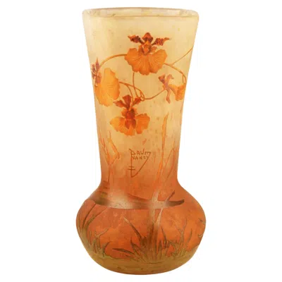 Pre-owned Daum Nancy Enamel Art Nouveau In Orange