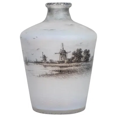 Pre-owned Daum Nancy Enameled And Acid Etched Decorated Glass Decanter, "dutch Landscape" In Transparent