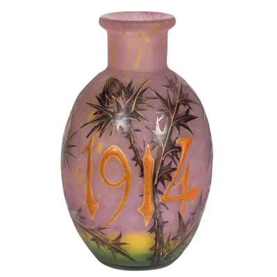 Pre-owned Daum Nancy Enameled And Internally Decorated Glass Vase, "1914" In Brown