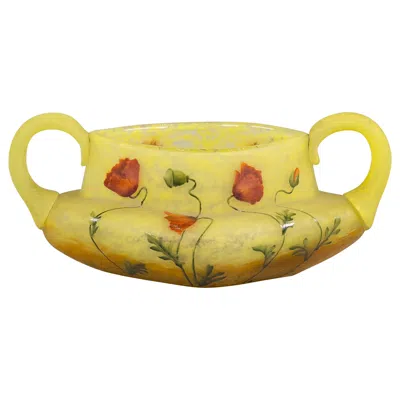 Pre-owned Daum Nancy Enameled Two Handled Bowl, Circa 1900 In Yellow