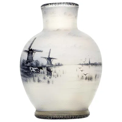Pre-owned Daum Nancy Enamelled And Acid Etched Glass Vase, 'dutch Landscape' In Transparent
