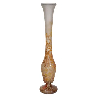Pre-owned Daum Nancy Enamelled And Acid Etched Glass Vase, "flowers And Berries" In Brown