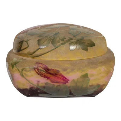 Pre-owned Daum Nancy Enamelled And Internally Decorated Glass Box And Cover In Brown