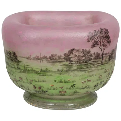 Pre-owned Daum Nancy Enamelled And Internally Decorated Glass Vase, "trees In Prairie" In Brown