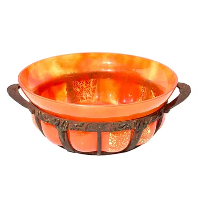 Pre-owned Daum Nancy Glass And Louis Majorelle Iron Art Nouveau Bowl In Orange