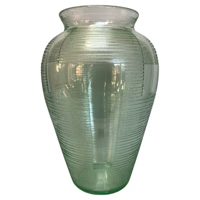 Pre-owned Daum Nancy Green Art Deco Vase Geometric Decor