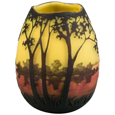 Pre-owned Daum Nancy Landscape Vase, Circa 1910 In Brown