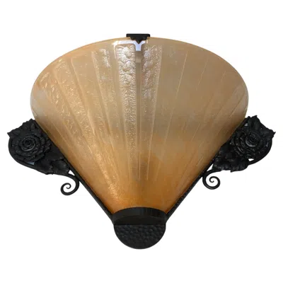 Pre-owned Daum Nancy Large Art Deco Wall Lamp In Brown