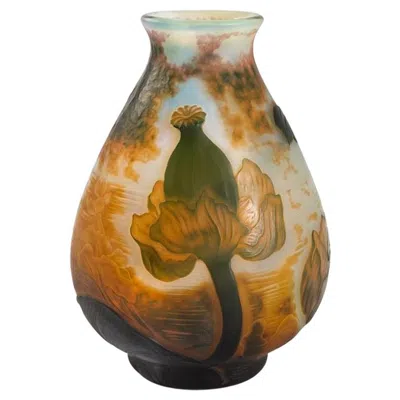 Pre-owned Daum Nancy "nénuphars" Cameo Glass Vase In Brown