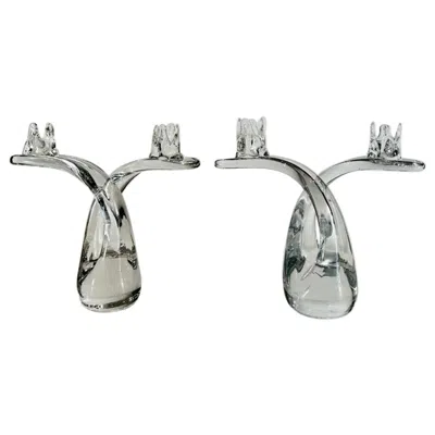 Pre-owned Daum Nancy Pair Of French Glass Candelabra Circa 1950 In Gray
