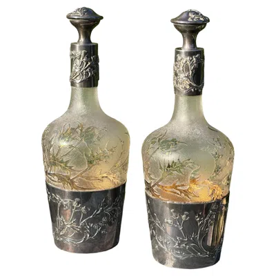 Pre-owned Daum Nancy, Pair Of Silver & Crystal Carafes In Brown