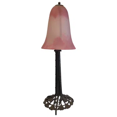 Pre-owned Daum Nancy Table Lamp Blown Glass Wrought Iron 1910 France In Brown