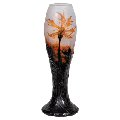 Pre-owned Daum Nancy Wheel Carved, Internally Decorated Cameo And Martele Glass Vase In Black